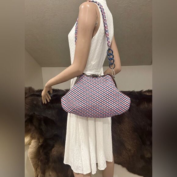 Original design! Unique Handmade Woven Lambskin Custom Metal Frame Boho Handbag - Picture 6 of 16